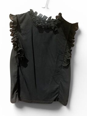 Black Ruffle-Trim Sleeveless Top